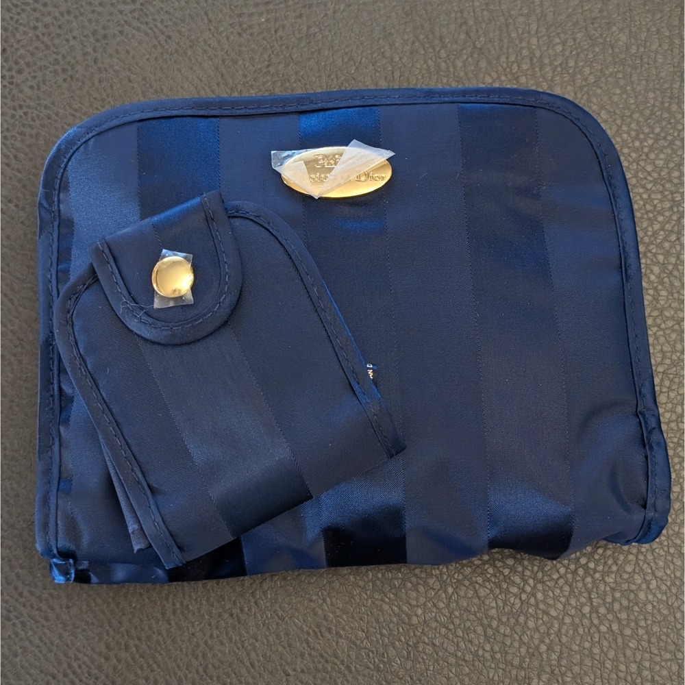 CHRISTIAN DIOR Parfums Striped Navy Blue Cosmetic Travel Bag Set Makeup Pouch